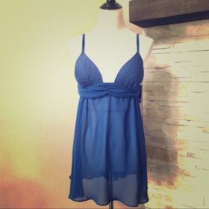 NWT Large Navy Sheer Babydoll Lingerie Chemise